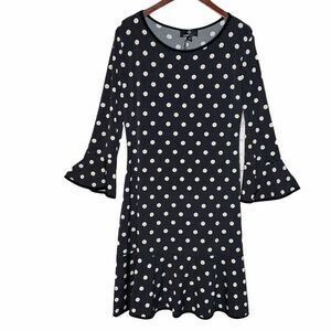 Ronni Nicole Bell Sleeve Polka Dot Knee Length Shift‎ Dress Black 12